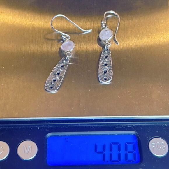 Vintage Rose Quartz and Sterling Silver Boho Earrings, 1990s - Picture 5 of 6